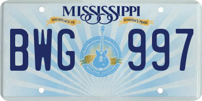 MS license plate BWG997