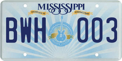 MS license plate BWH003