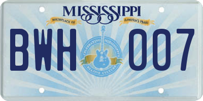 MS license plate BWH007