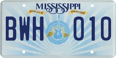 MS license plate BWH010