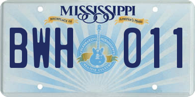 MS license plate BWH011