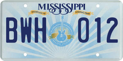 MS license plate BWH012
