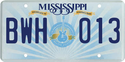MS license plate BWH013