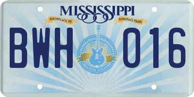 MS license plate BWH016
