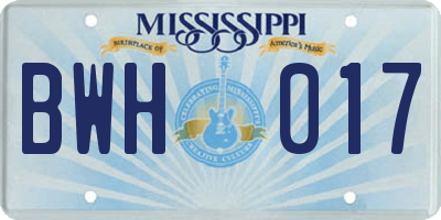 MS license plate BWH017