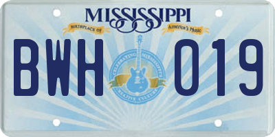 MS license plate BWH019