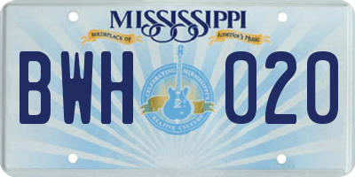 MS license plate BWH020