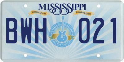 MS license plate BWH021