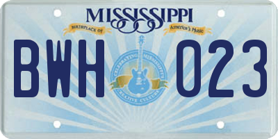 MS license plate BWH023