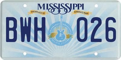 MS license plate BWH026