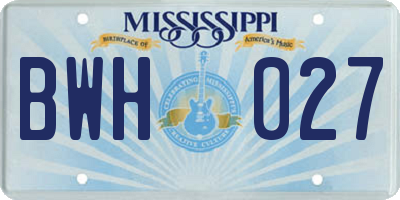 MS license plate BWH027