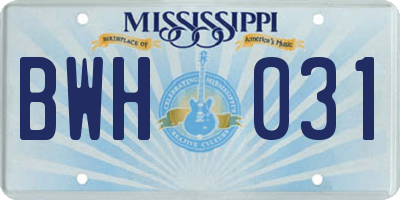 MS license plate BWH031
