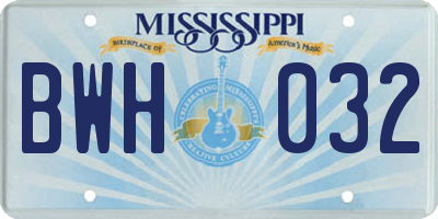 MS license plate BWH032