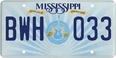 MS license plate BWH033
