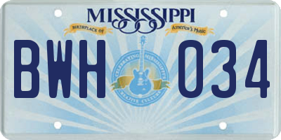 MS license plate BWH034