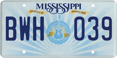MS license plate BWH039
