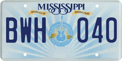 MS license plate BWH040