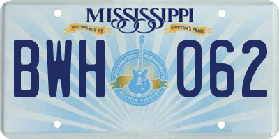MS license plate BWH062