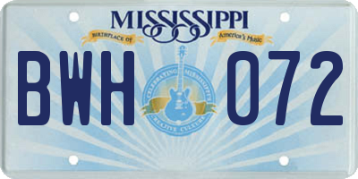MS license plate BWH072