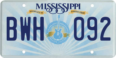 MS license plate BWH092