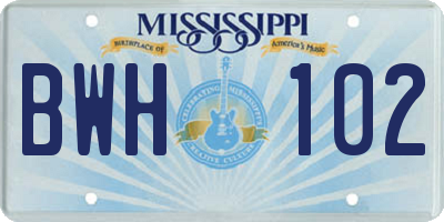 MS license plate BWH102