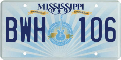 MS license plate BWH106
