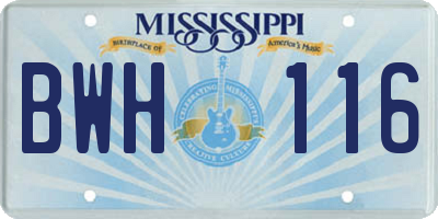 MS license plate BWH116