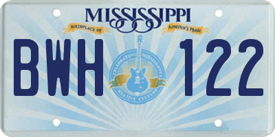 MS license plate BWH122
