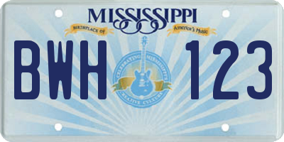 MS license plate BWH123