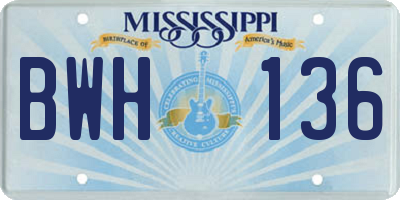 MS license plate BWH136