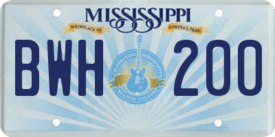 MS license plate BWH200