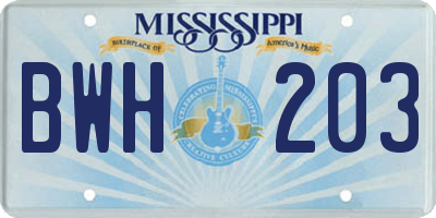 MS license plate BWH203