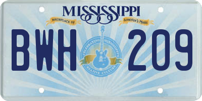 MS license plate BWH209