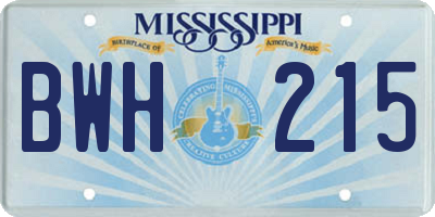 MS license plate BWH215
