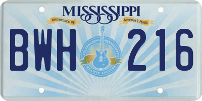 MS license plate BWH216