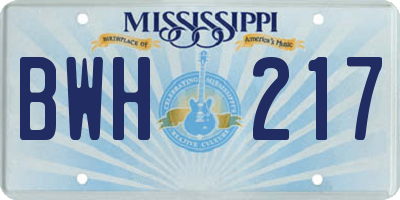 MS license plate BWH217