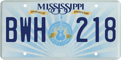 MS license plate BWH218