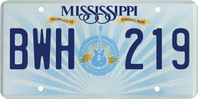 MS license plate BWH219