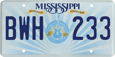 MS license plate BWH233