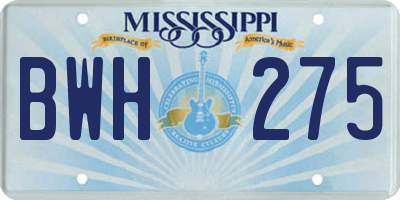 MS license plate BWH275