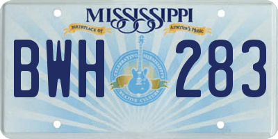 MS license plate BWH283