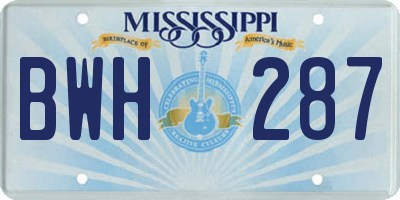MS license plate BWH287