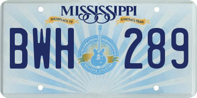 MS license plate BWH289