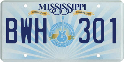 MS license plate BWH301