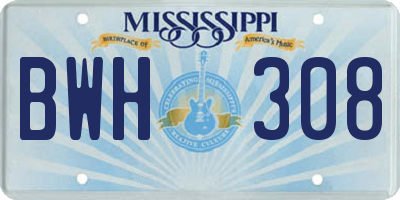 MS license plate BWH308