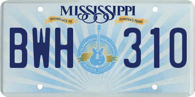 MS license plate BWH310