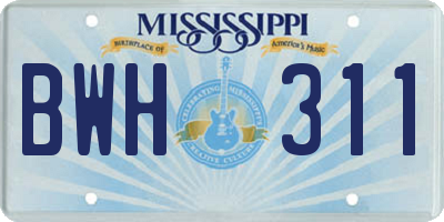 MS license plate BWH311