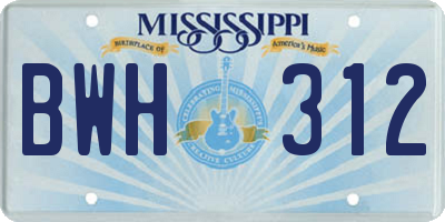 MS license plate BWH312