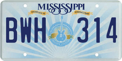 MS license plate BWH314