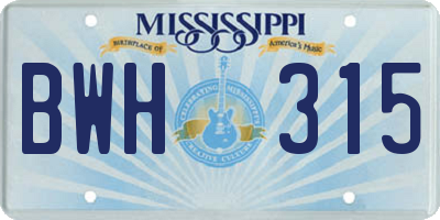 MS license plate BWH315